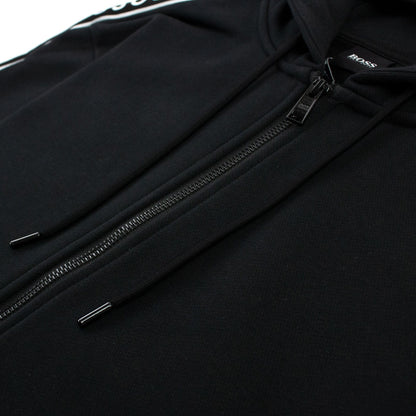 Hugo Boss Seegar Tape Logo Zip Up Hooded Sweatshirt Black 001