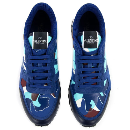 Valentino Rockstud Camouflage Trainers Sky Blue P55