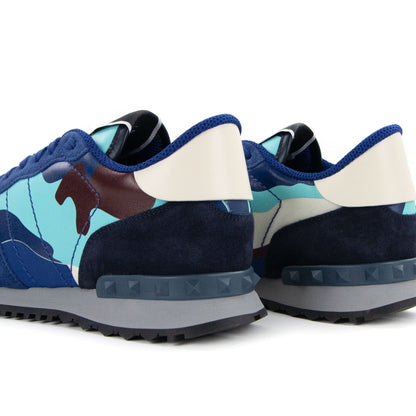 Valentino Rockstud Camouflage Trainers Sky Blue P55