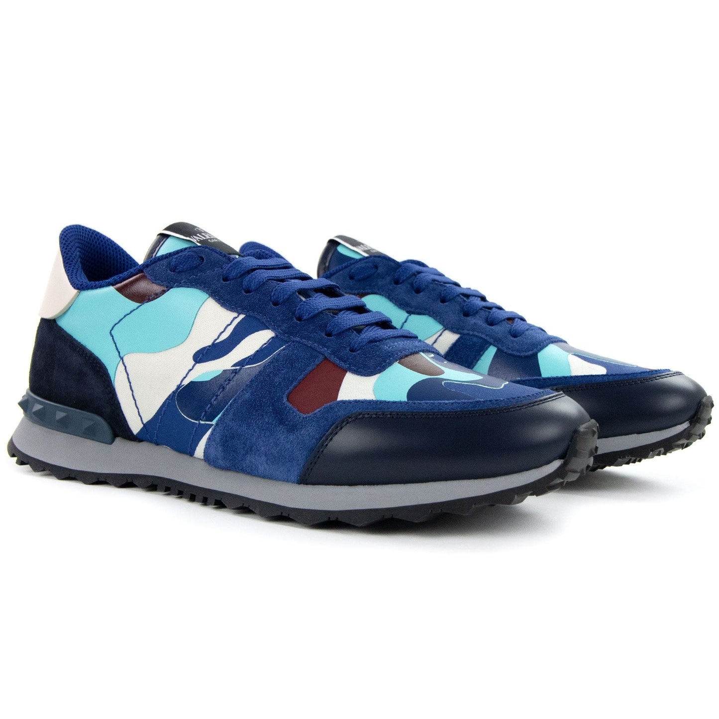 Valentino Rockstud Camouflage Trainers Sky Blue P55