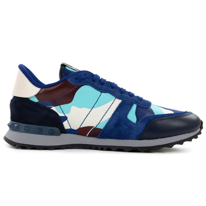 Valentino Rockstud Camouflage Trainers Sky Blue P55