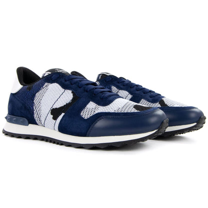 Valentino Mesh Fabric Camouflage Sneaker Blue/silver De3