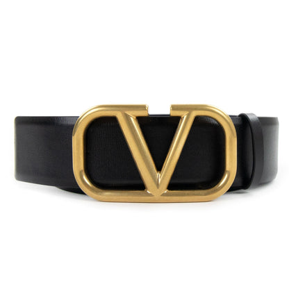 Valentino V Logo Signature Calfskin Belt Black 0no