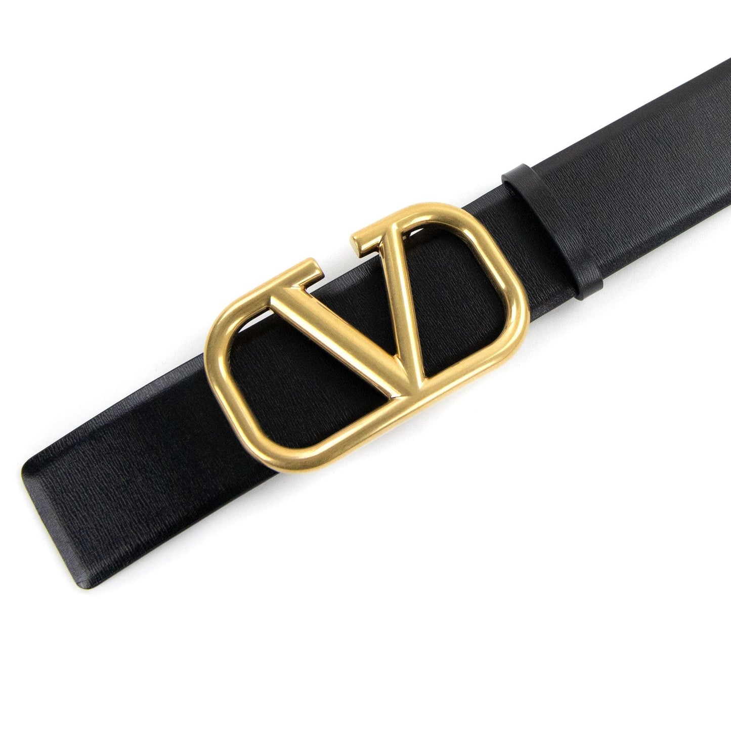 Valentino V Logo Signature Calfskin Belt Black 0no