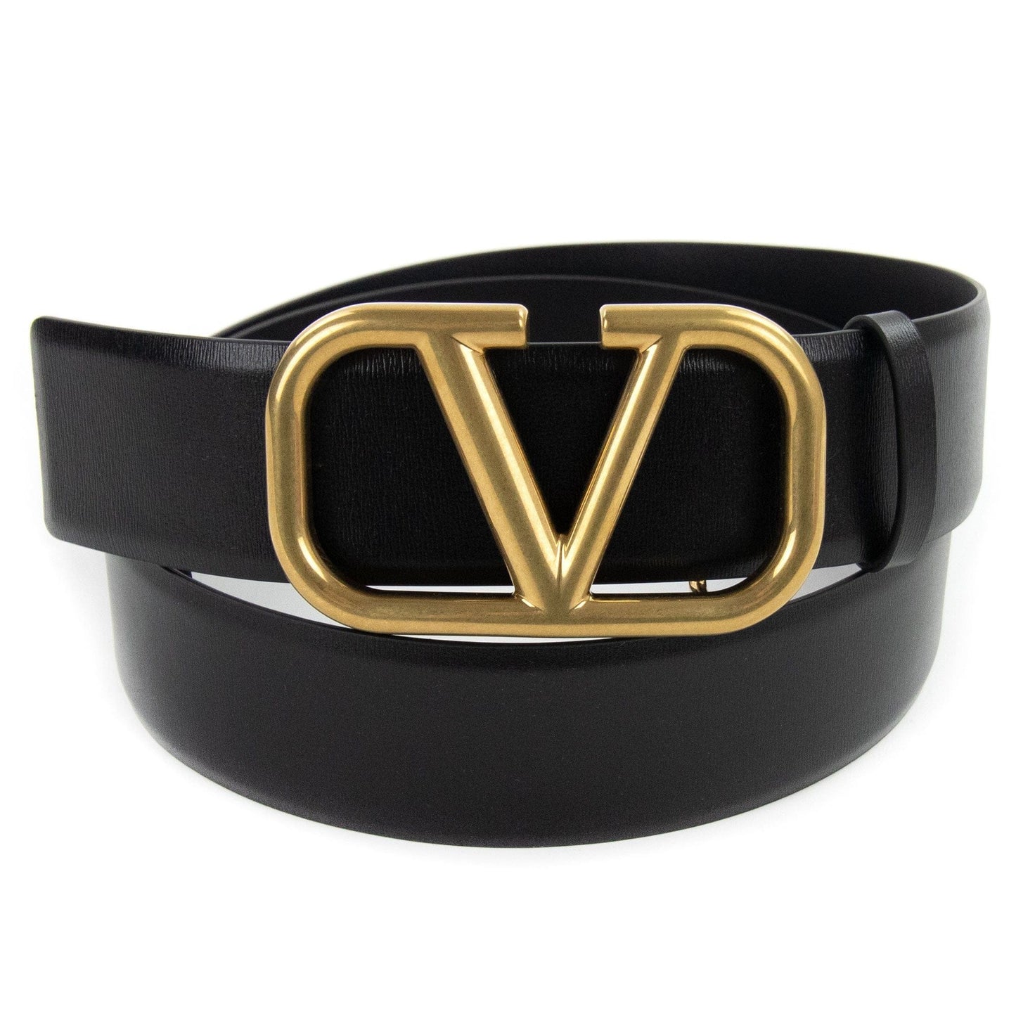 Valentino V Logo Signature Calfskin Belt Black 0no