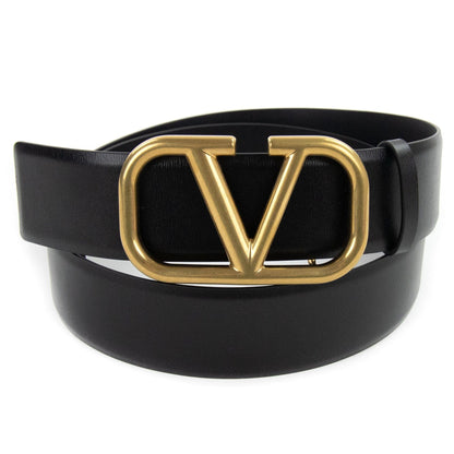 Valentino V Logo Signature Calfskin Belt Black 0no