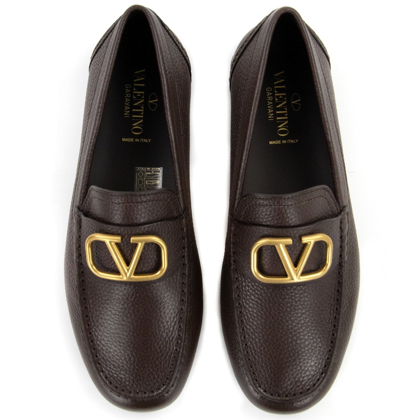 Valentino V Logo Calfskin Driving Shoe Brown 0to