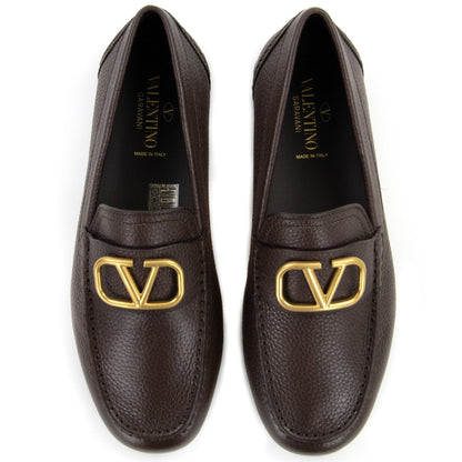 Valentino V Logo Calfskin Driving Shoe Brown 0to