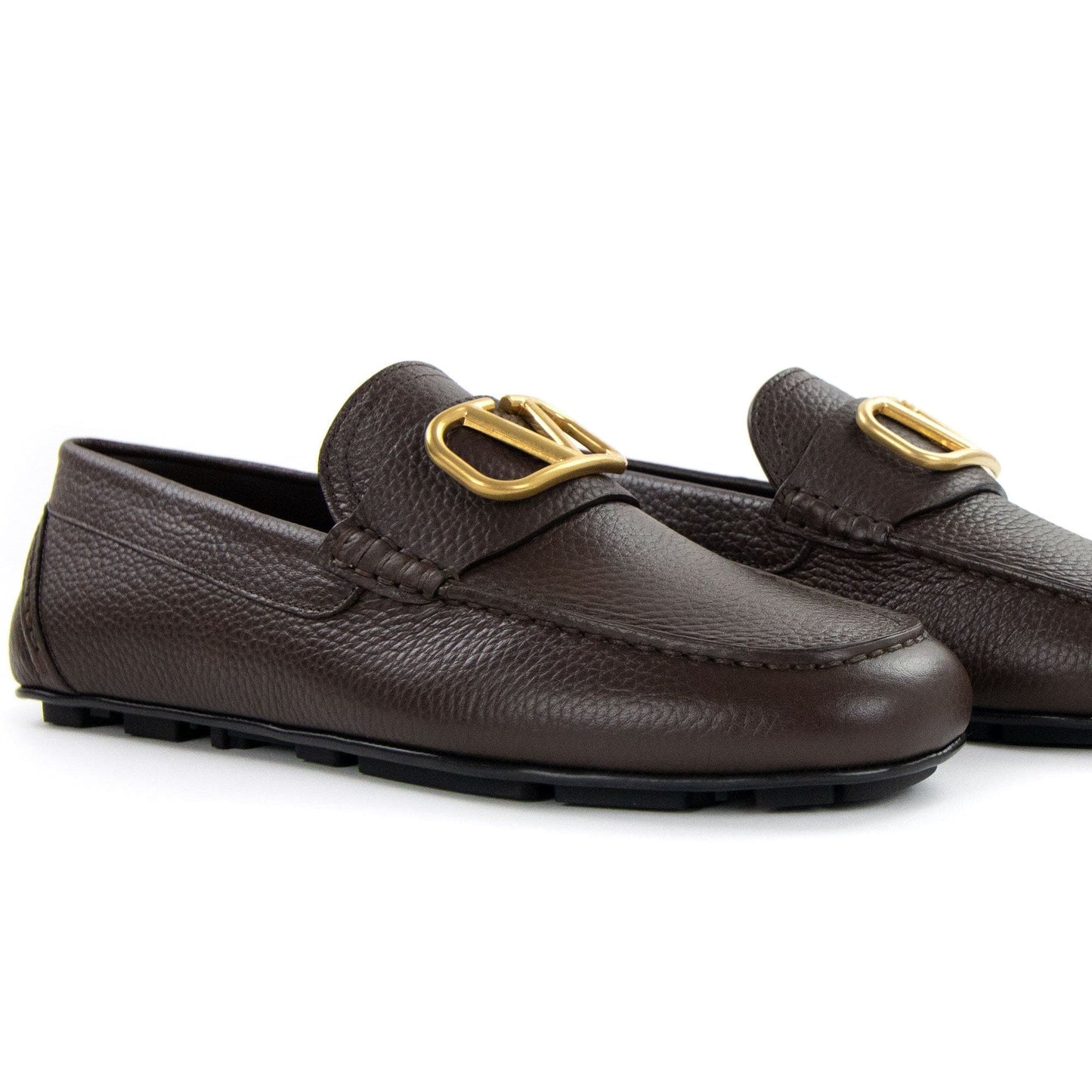 Valentino V Logo Calfskin Driving Shoe Brown 0to