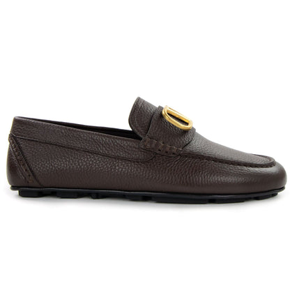 Valentino V Logo Calfskin Driving Shoe Brown 0to