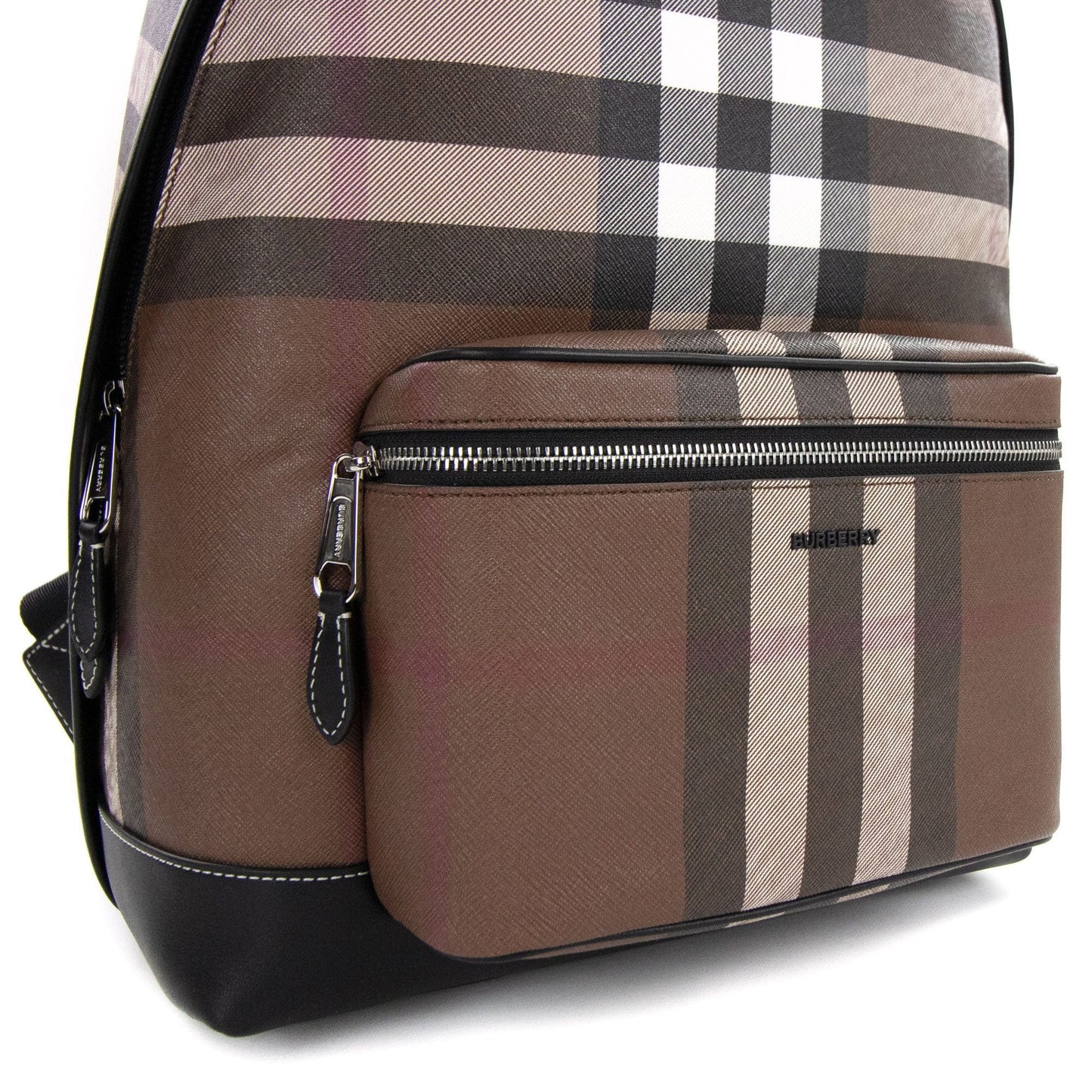 Burberry Check And Leather Backpack Dark Birch Brown