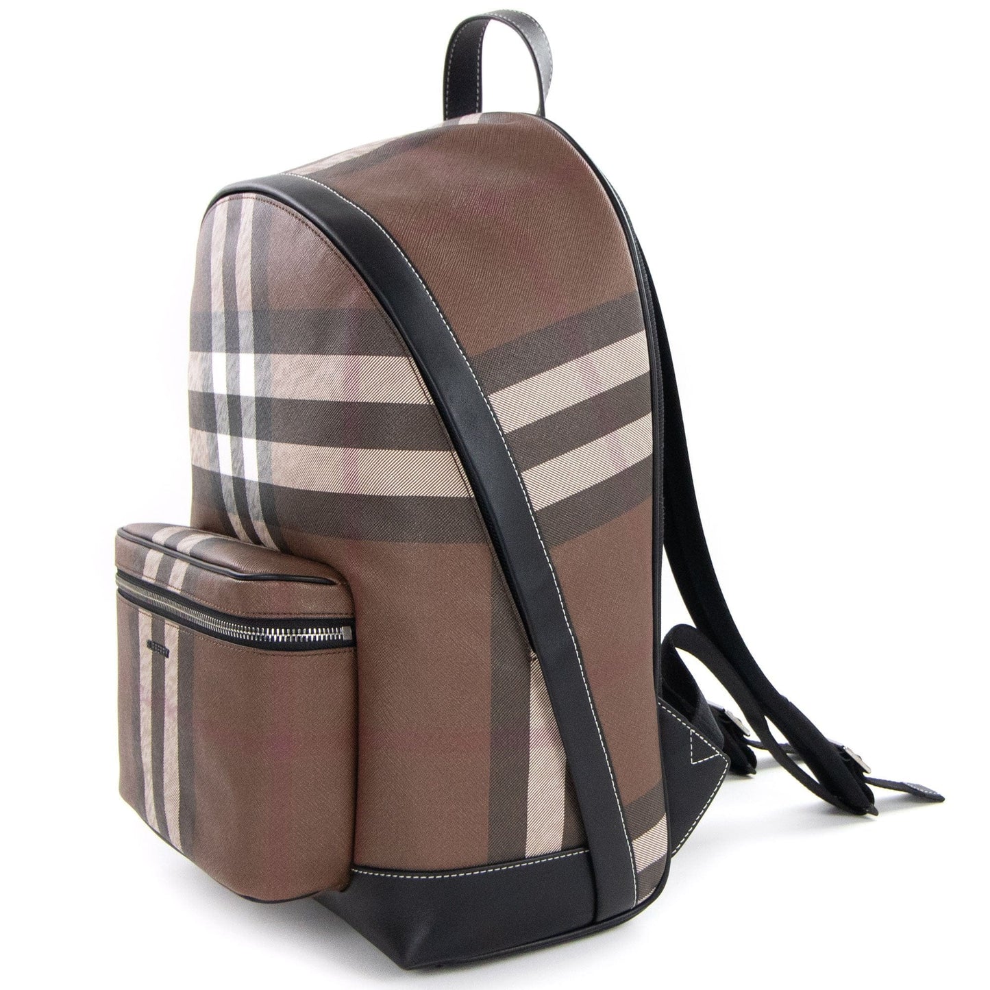 Burberry Check And Leather Backpack Dark Birch Brown
