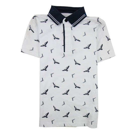 Armani Junior All Over Eagle Print Polo Shirt White