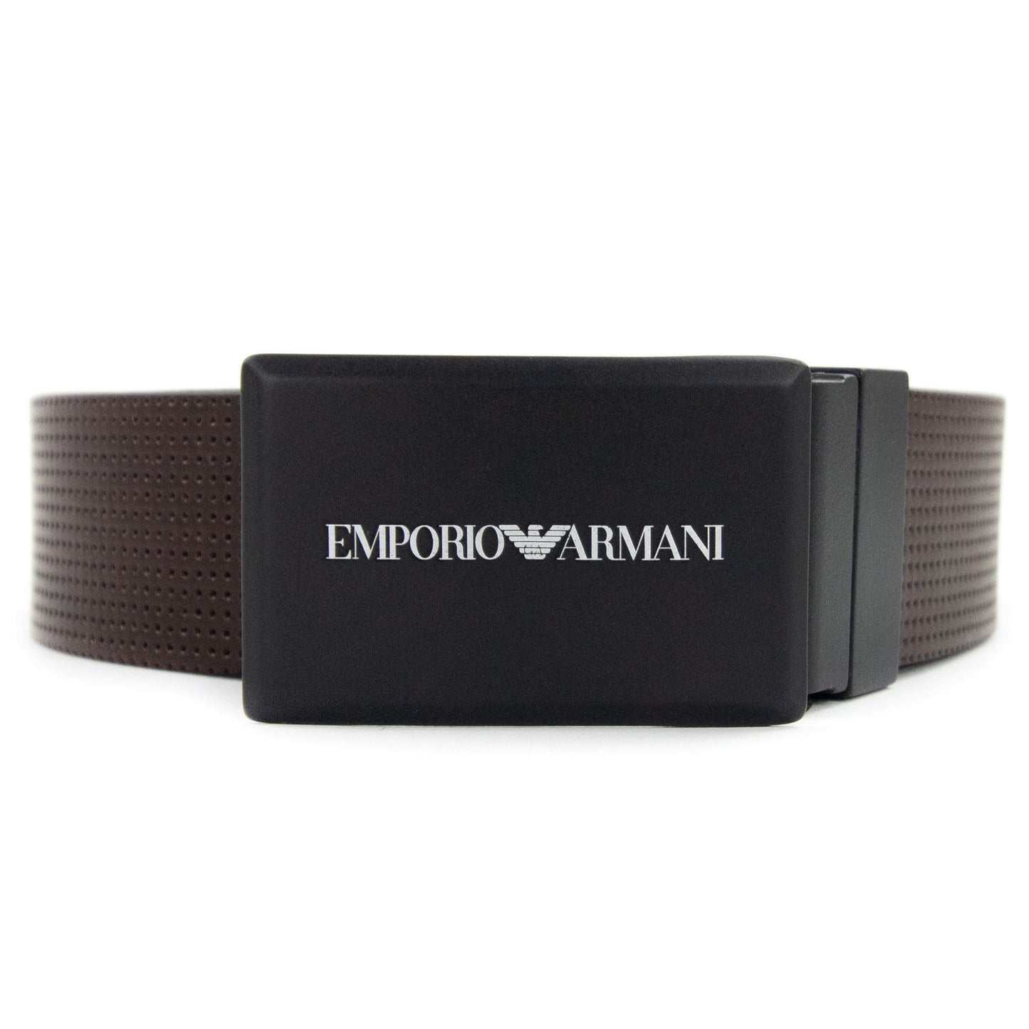 Emporio Armani Perforated Leather Buckle Belt Dark Tan