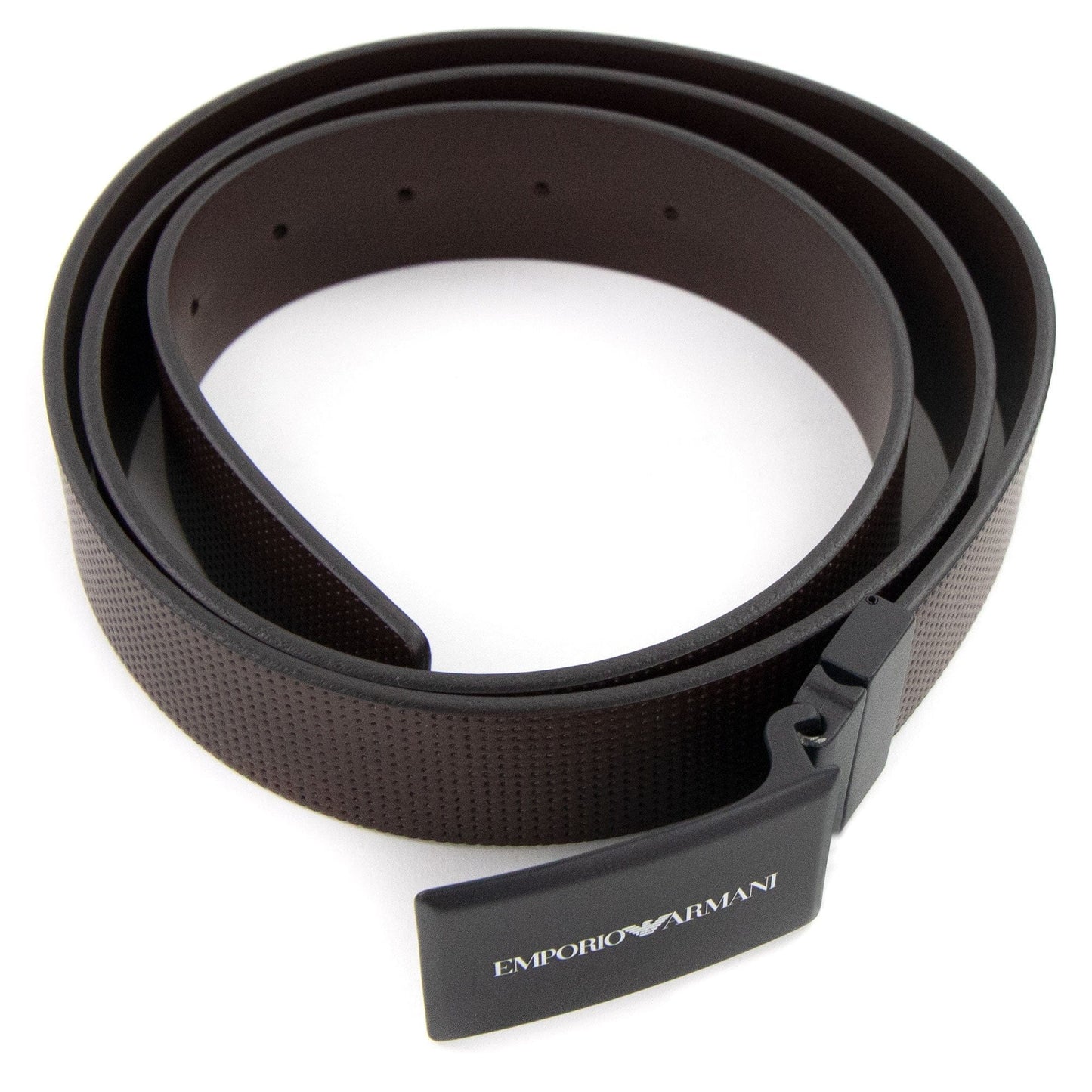 Emporio Armani Perforated Leather Buckle Belt Dark Tan