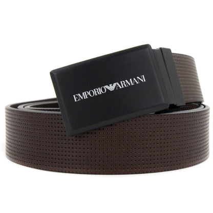 Emporio Armani Perforated Leather Buckle Belt Dark Tan