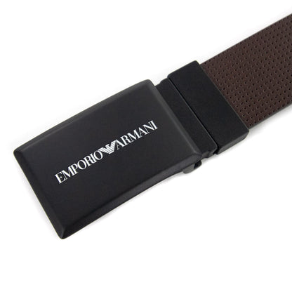 Emporio Armani Perforated Leather Buckle Belt Dark Tan