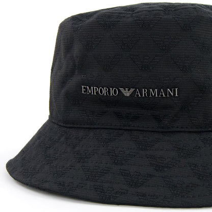 Emporio Armani All-over Eagle Jacquard Cloche Hat With Strap Black
