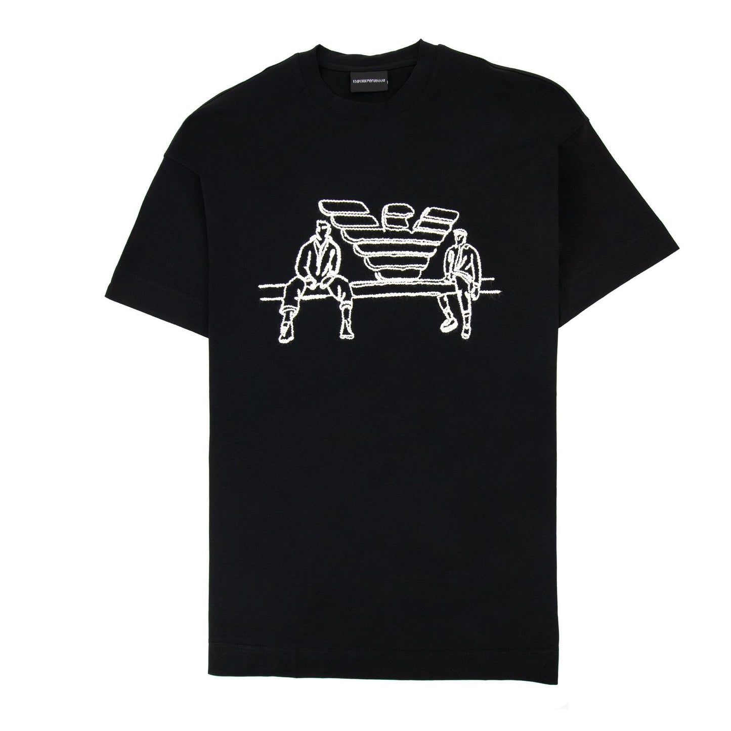 Emporio Armani Jersey T-shirt With Sketch Embroidery And Logo Black