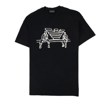 Emporio Armani Jersey T-shirt With Sketch Embroidery And Logo Black