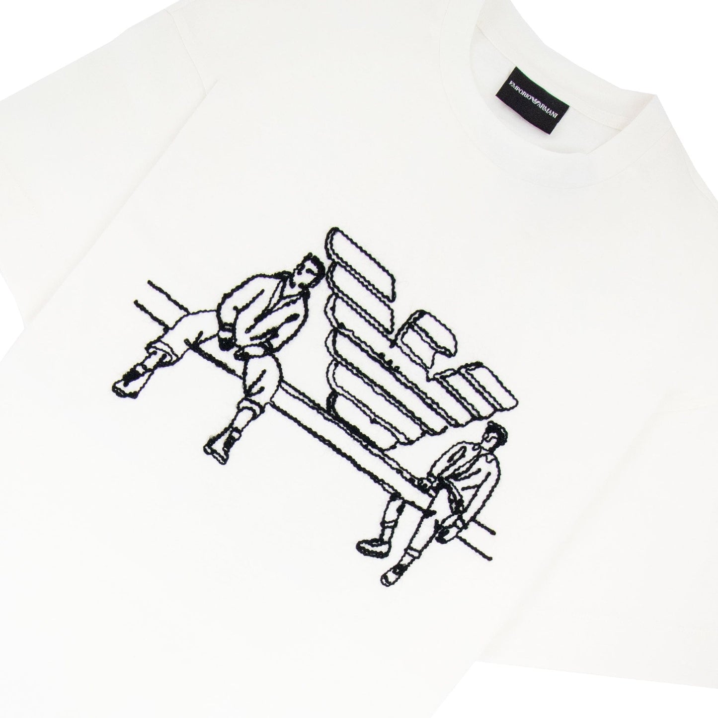 Emporio Armani Jersey T-shirt With Sketch Embroidery And Logo White