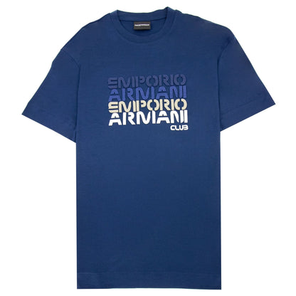 Emporio Armani Tencel Blend T-shirt With Felt Lettering Navy