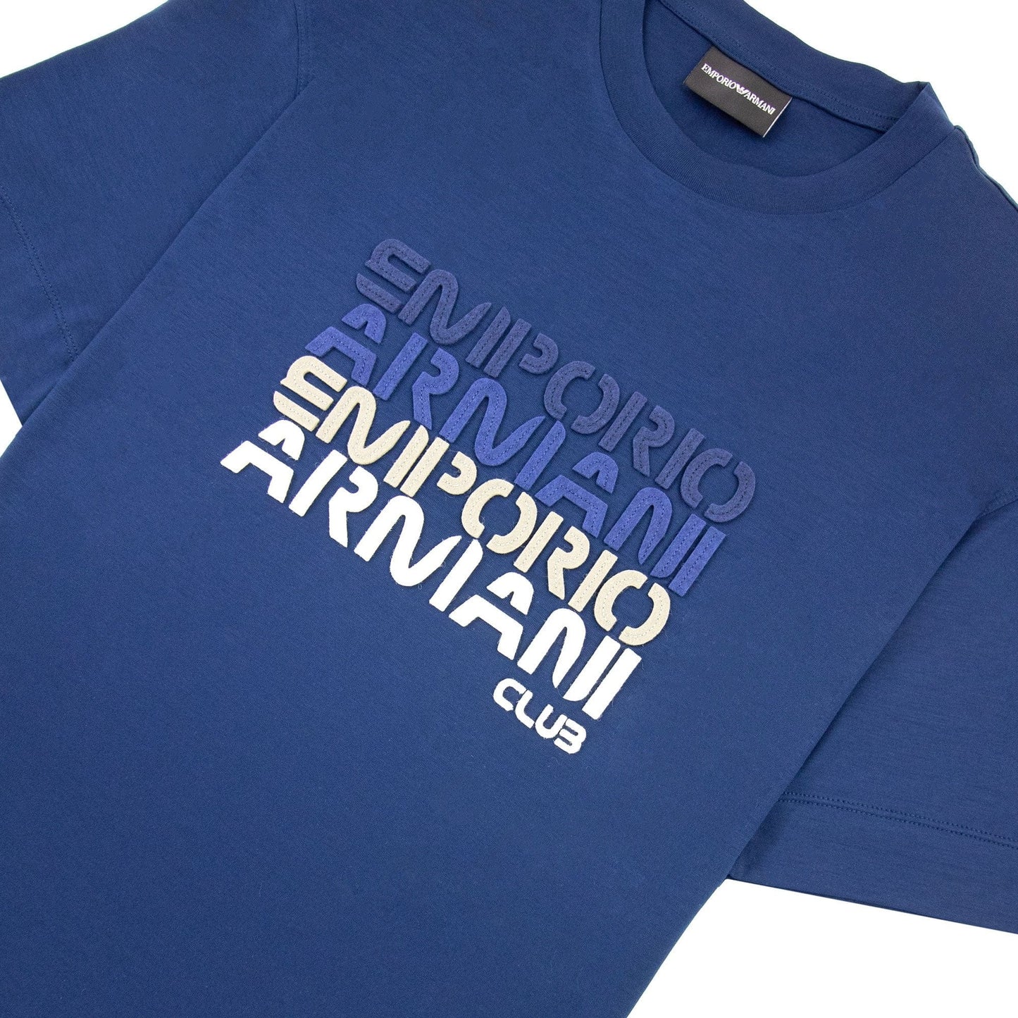 Emporio Armani Tencel Blend T-shirt With Felt Lettering Navy