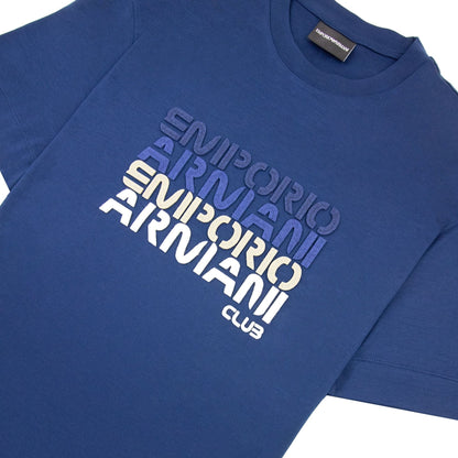 Emporio Armani Tencel Blend T-shirt With Felt Lettering Navy