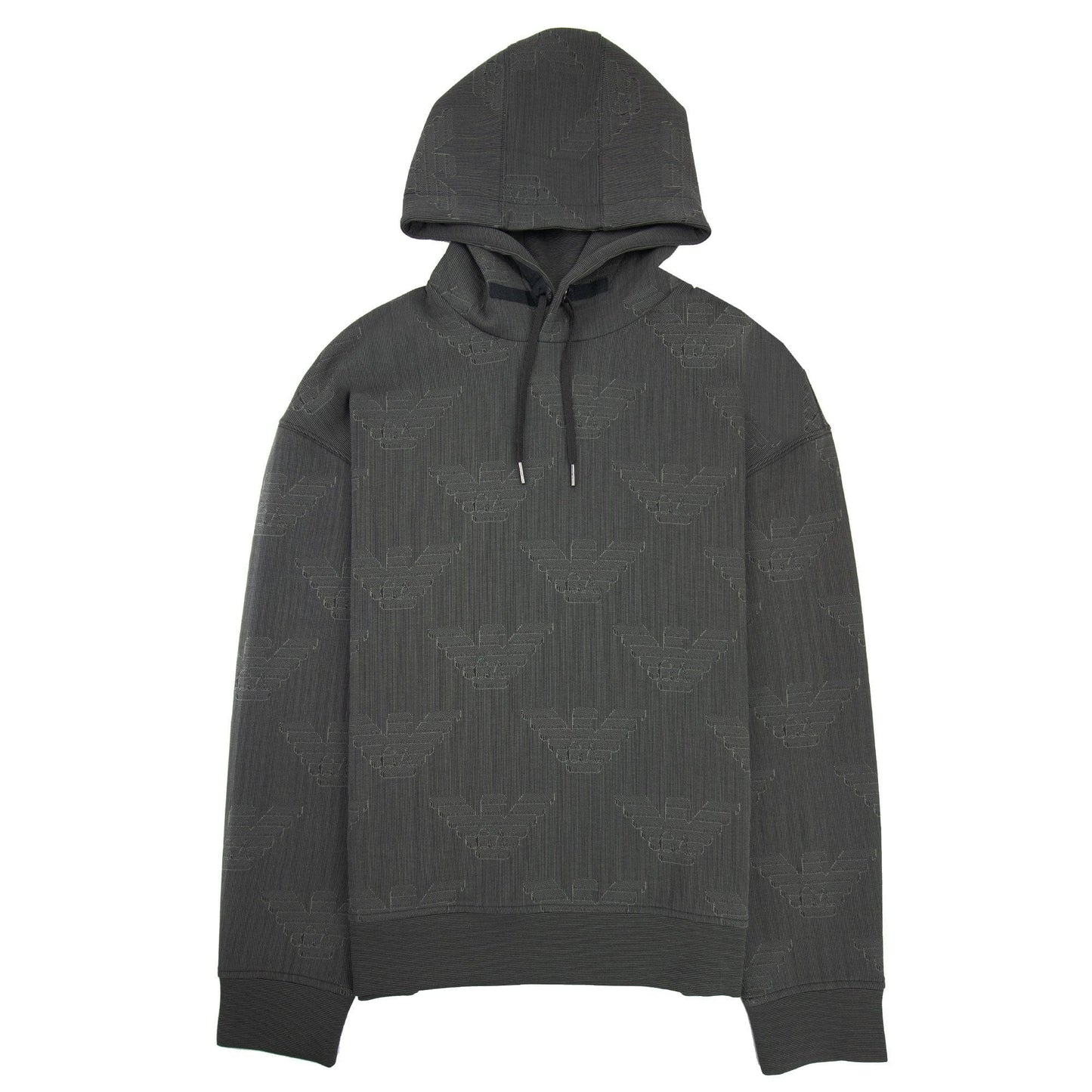 Emporio Armani Hooded Sweatshirt With All-over Op-art Eagle Grey