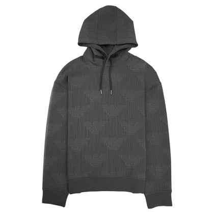 Emporio Armani Hooded Sweatshirt With All-over Op-art Eagle Grey