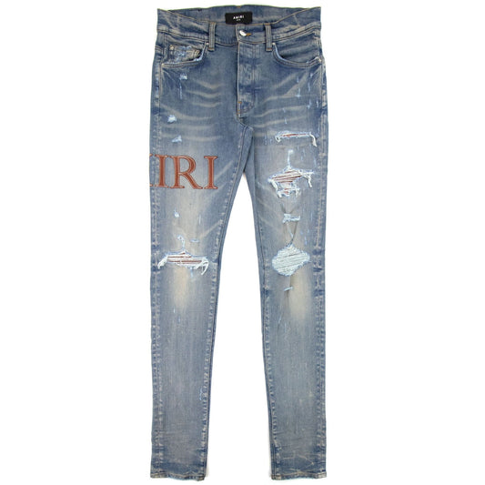 Amiri Leather Stitch Logo Jean Denim