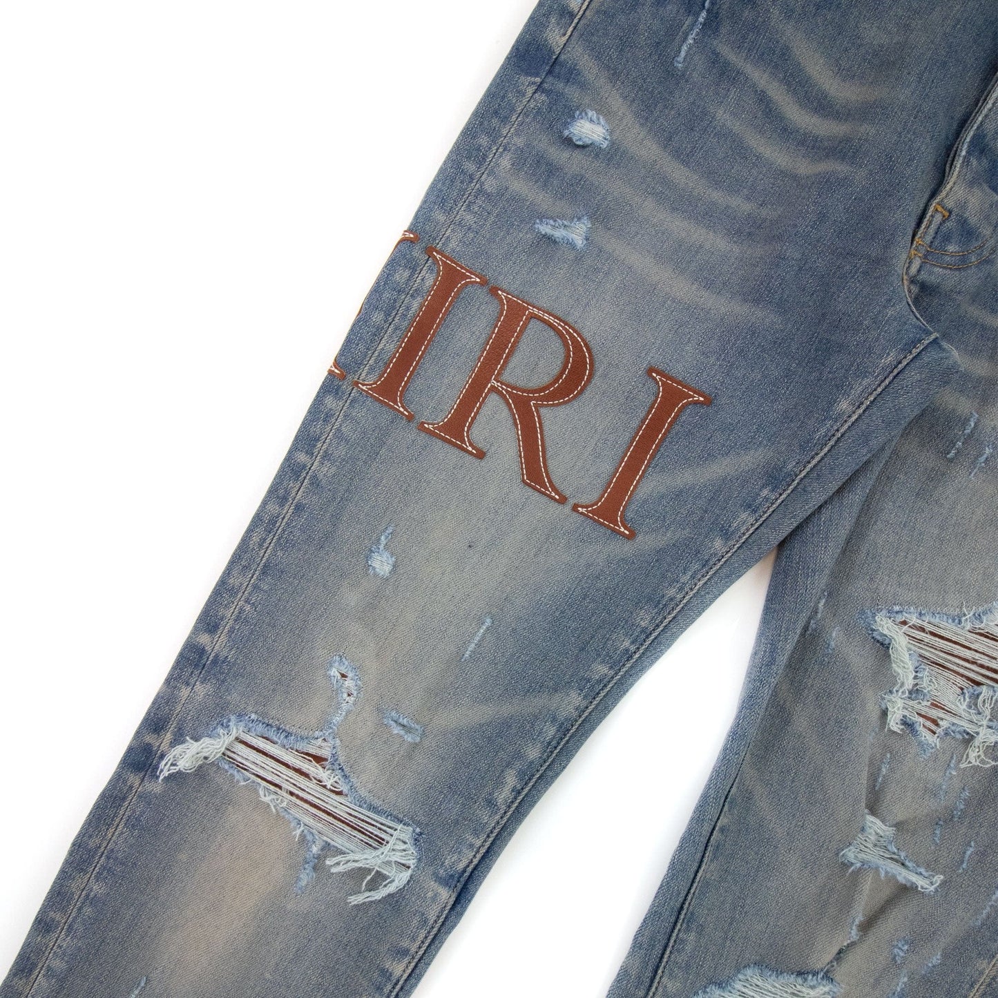Amiri Leather Stitch Logo Jean Denim
