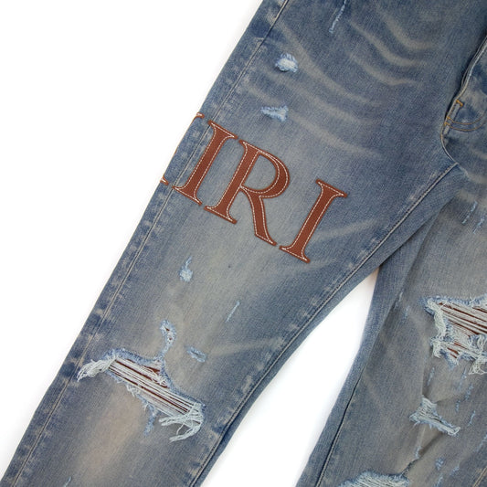 Amiri Leather Stitch Logo Jean Denim