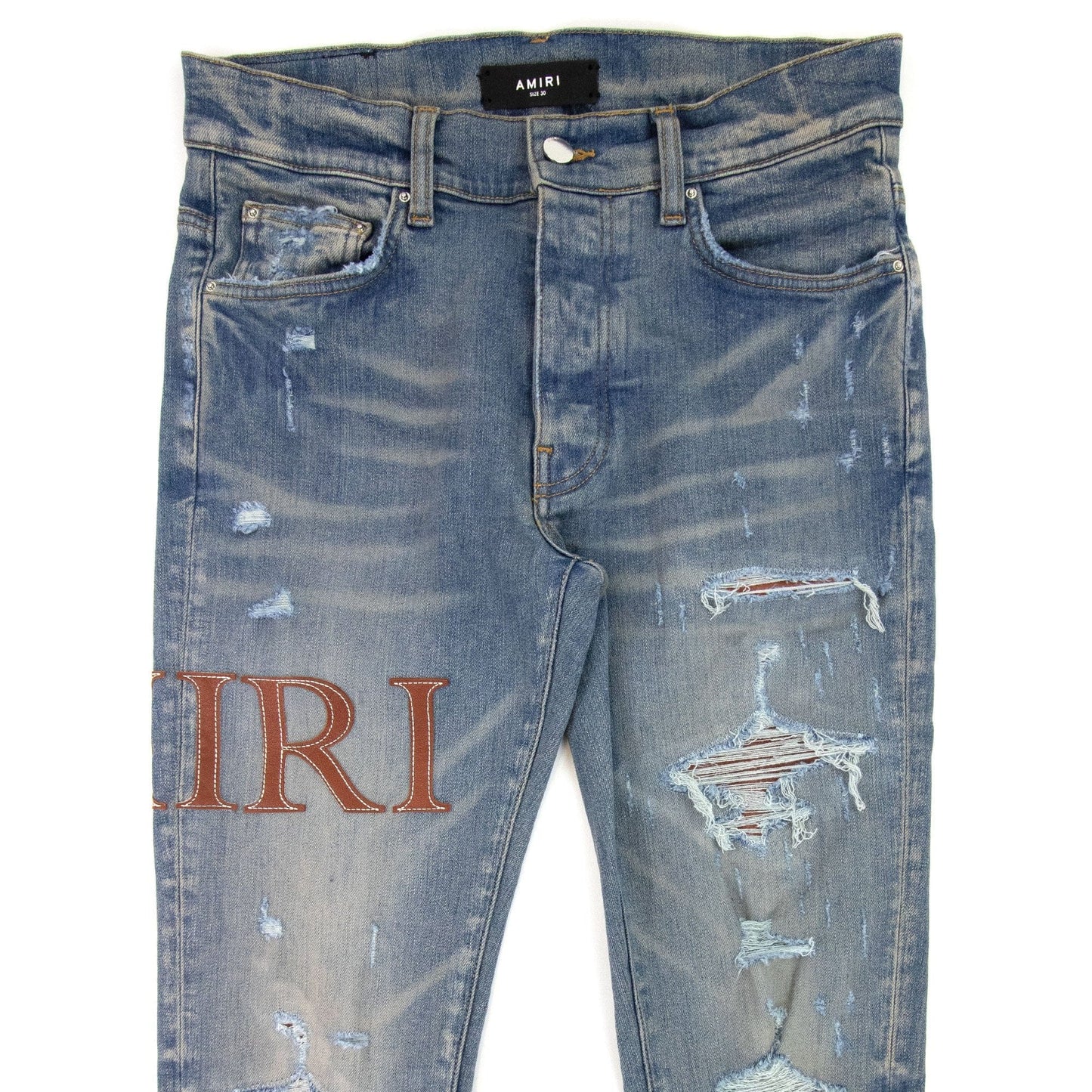 Amiri Leather Stitch Logo Jean Denim