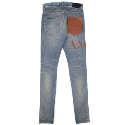 Amiri Leather Stitch Logo Jean Denim