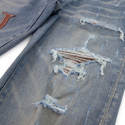 Amiri Leather Stitch Logo Jean Denim