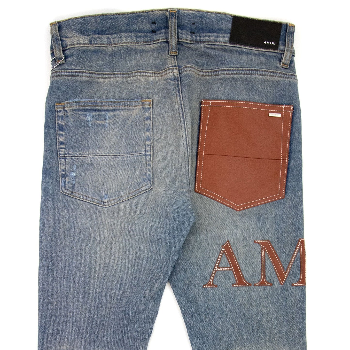 Amiri Leather Stitch Logo Jean Denim