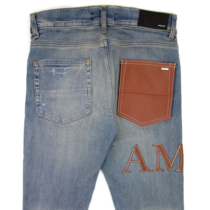 Amiri Leather Stitch Logo Jean Denim
