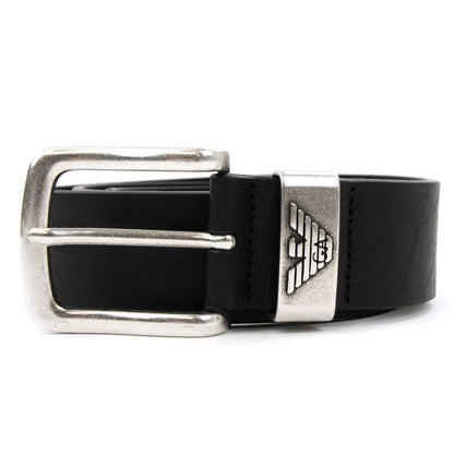 Emporio Armani Logo Keeper Leather Belt Black