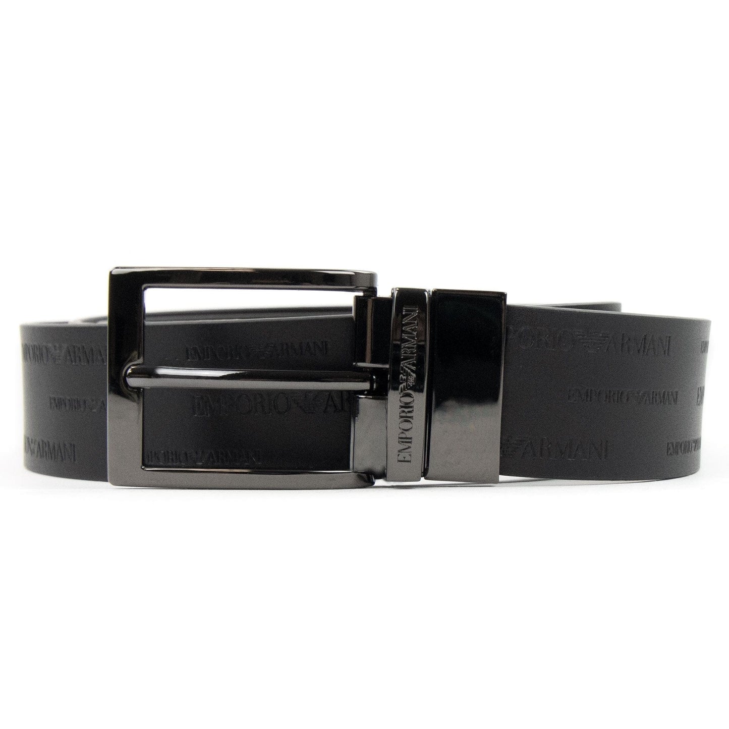 Emporio Armani Reversible Leather Belt With Embossed Logo Lettering Black/Brown