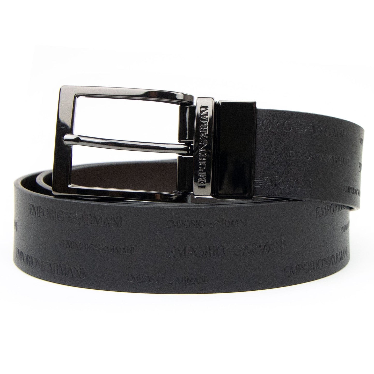 Emporio Armani Reversible Leather Belt With Embossed Logo Lettering Black/Brown