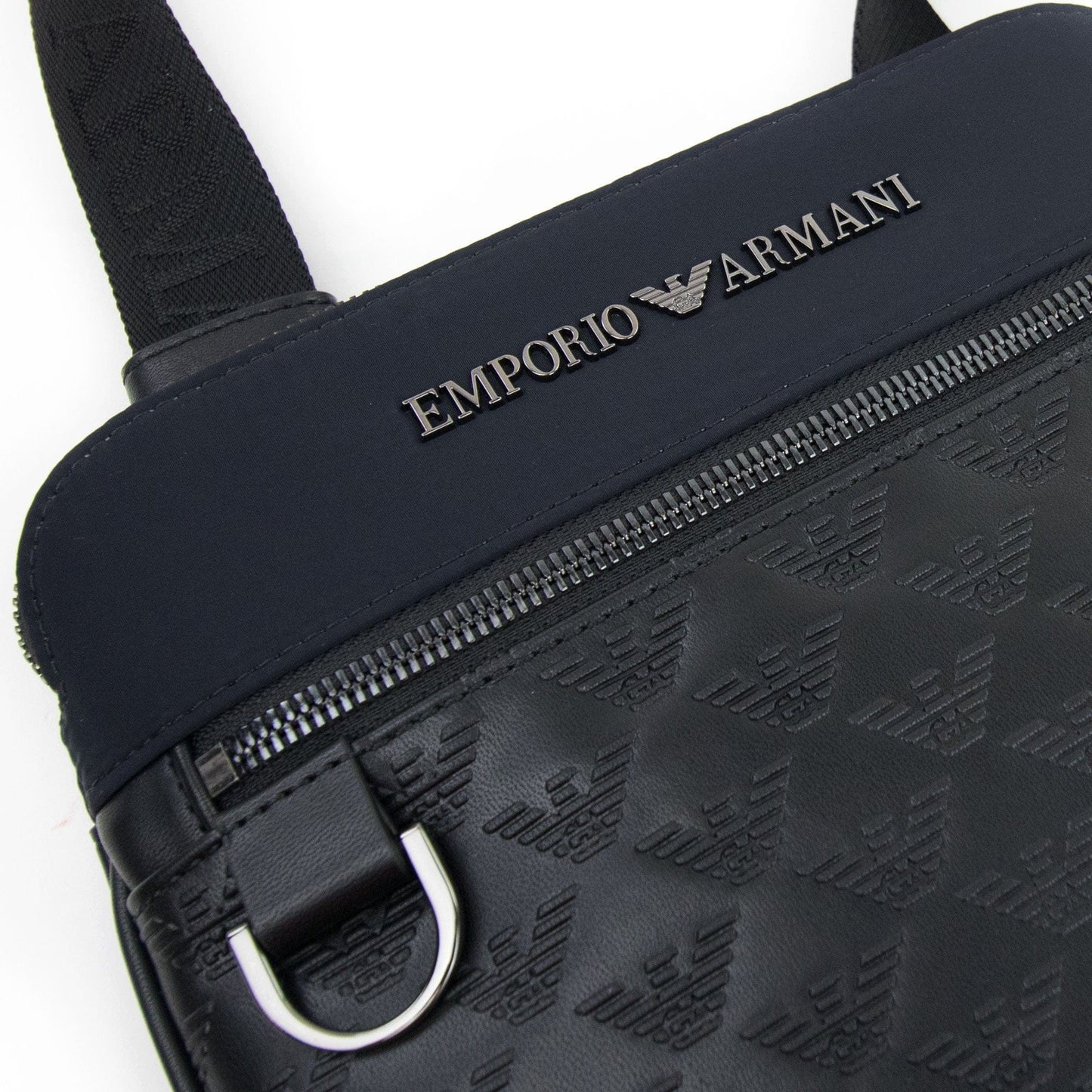 Emporio Armani Flat Nylon Shoulder Bag With Monogrammed Eagle Navy/black