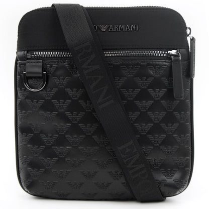 Emporio Armani Flat Nylon Shoulder Bag With Monogrammed Eagle Black/black