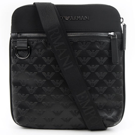 Emporio Armani Flat Nylon Shoulder Bag With Monogrammed Eagle Black/black