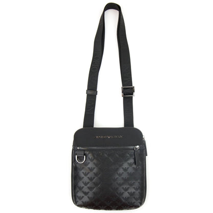 Emporio Armani Flat Nylon Shoulder Bag With Monogrammed Eagle Black/black