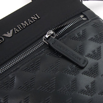 Emporio Armani Flat Nylon Shoulder Bag With Monogrammed Eagle Black/black