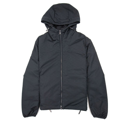 Emporio Armani Hooded Nylon Jacket With All-over Jacquard Monogram Black