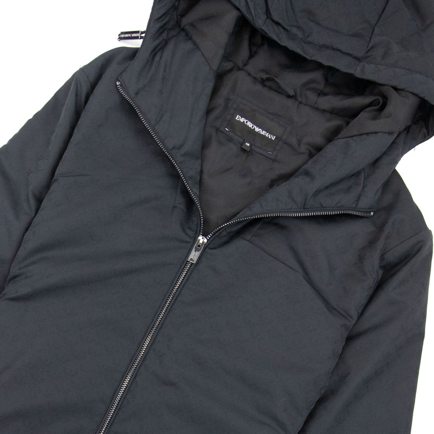 Emporio Armani Hooded Nylon Jacket With All-over Jacquard Monogram Black