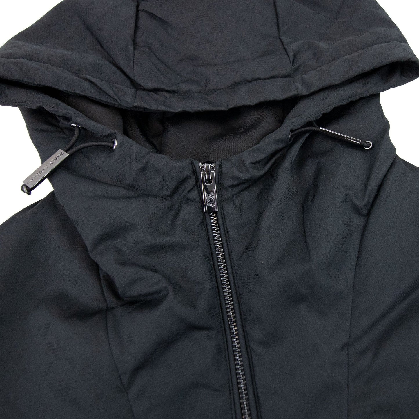 Emporio Armani Hooded Nylon Jacket With All-over Jacquard Monogram Black
