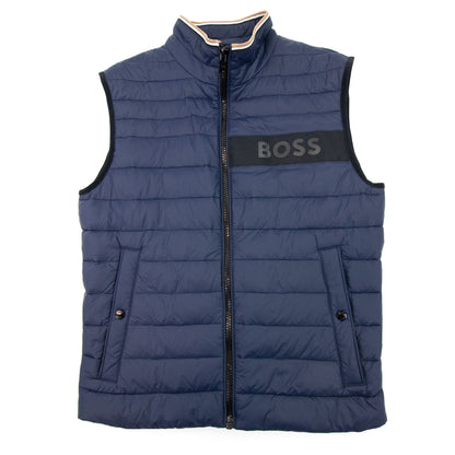 Hugo Boss Water-repellent Padded Gilet With 3d Logo Tape Navy